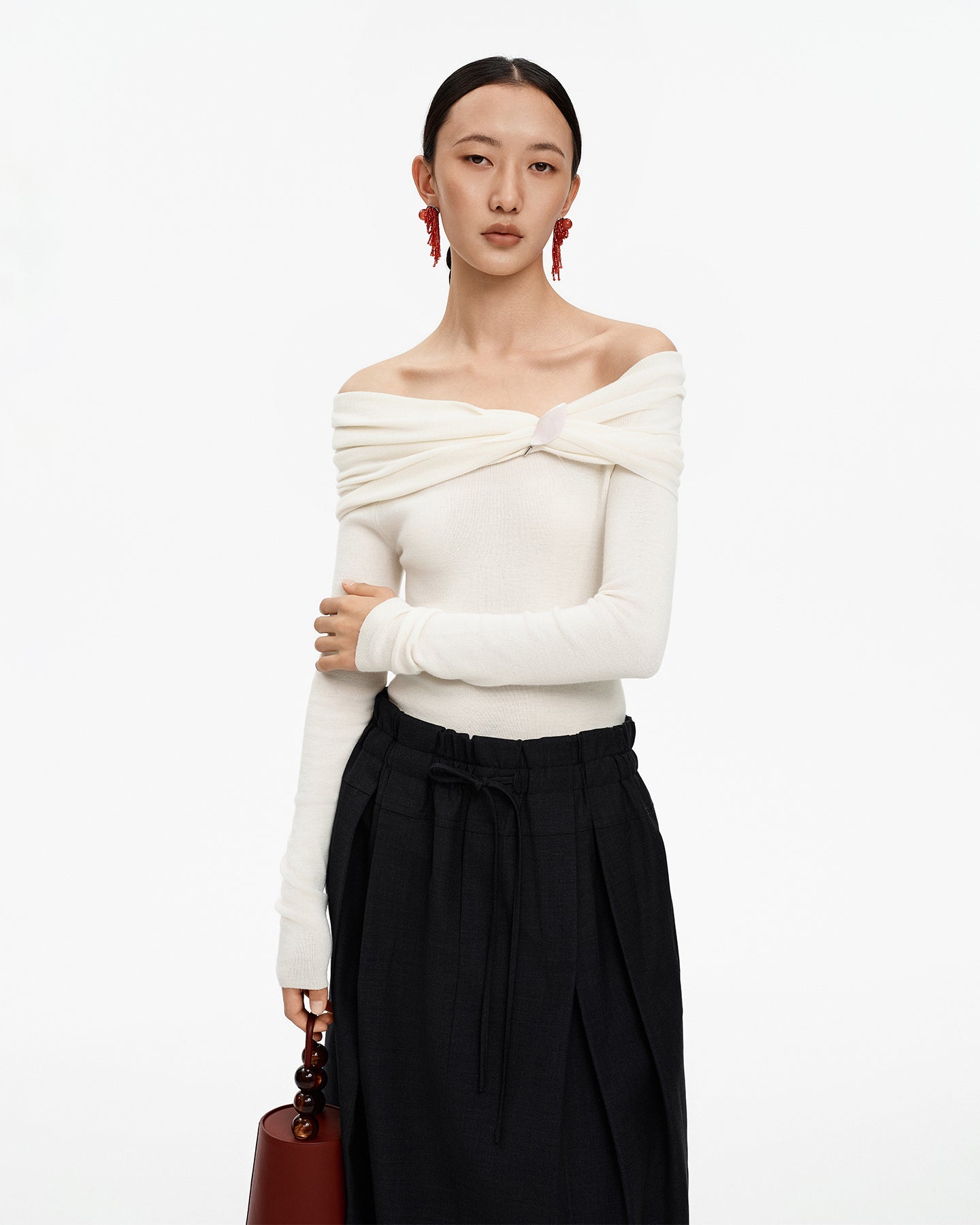 Merino Wool Off-the-Shoulder Knit Sweater
