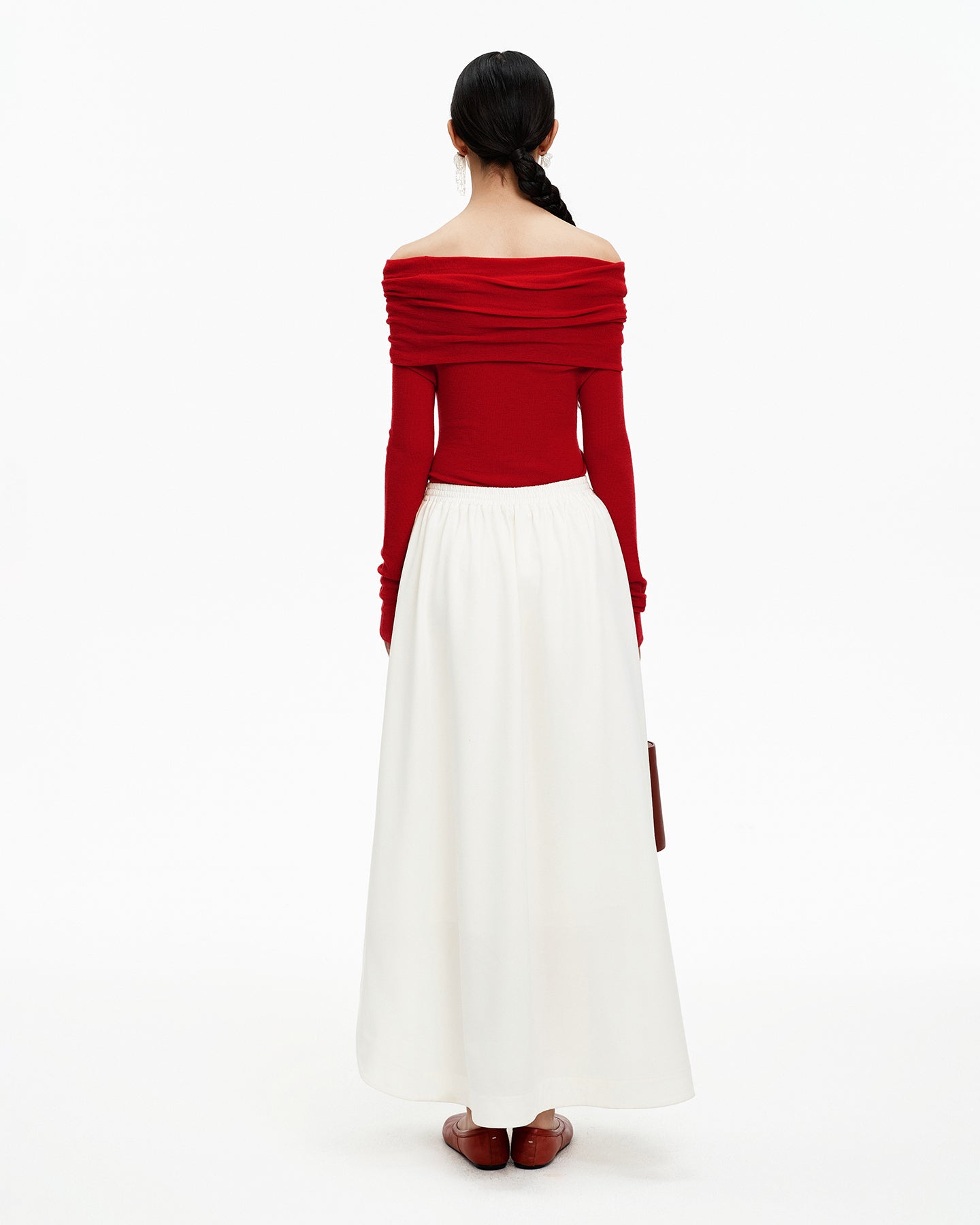 Merino Wool Off-the-Shoulder Knit Sweater