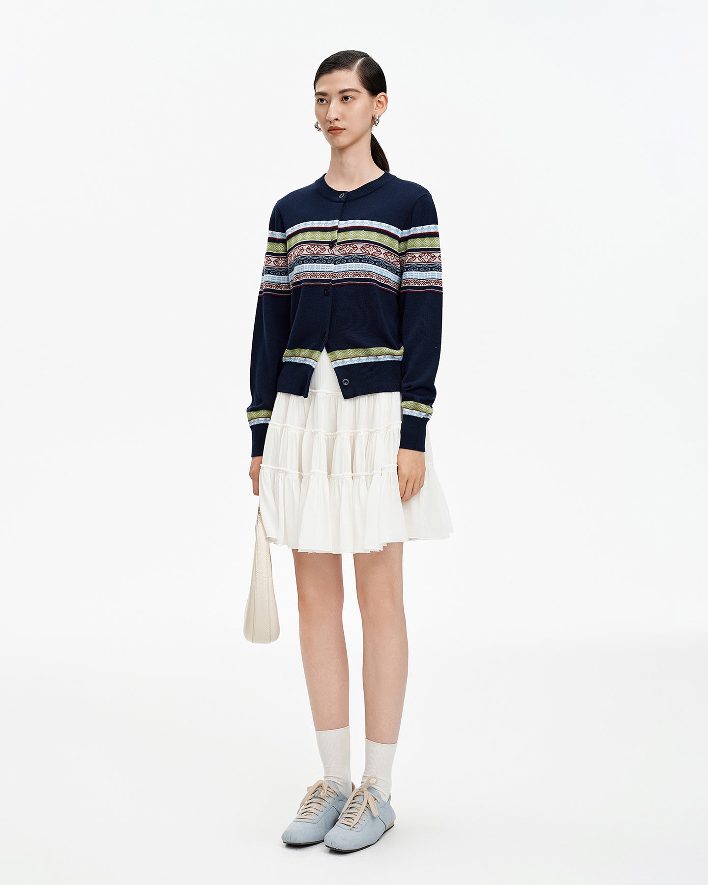 Tencel and merino wool blend striped cardigan