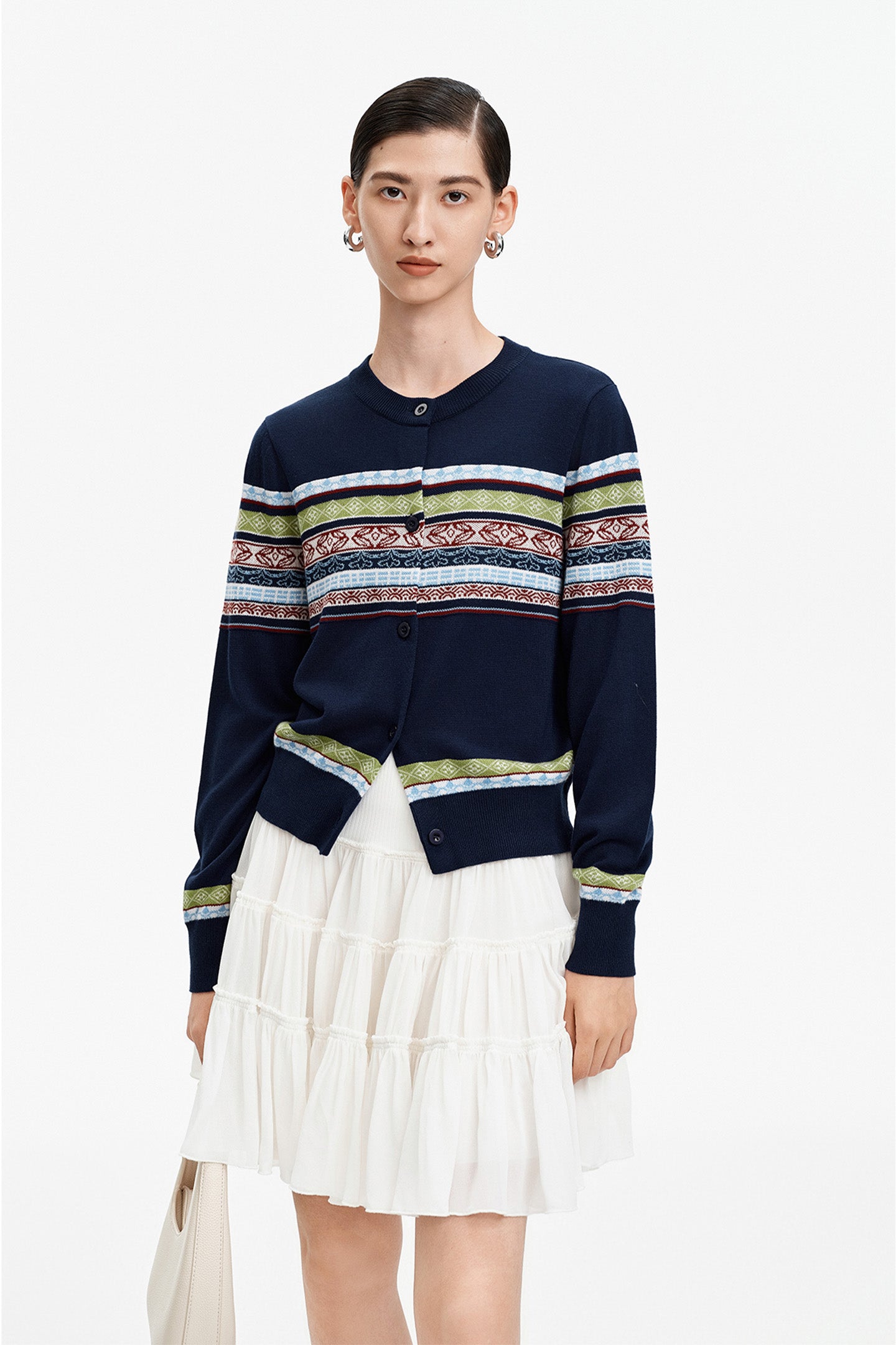 Tencel and merino wool blend striped cardigan