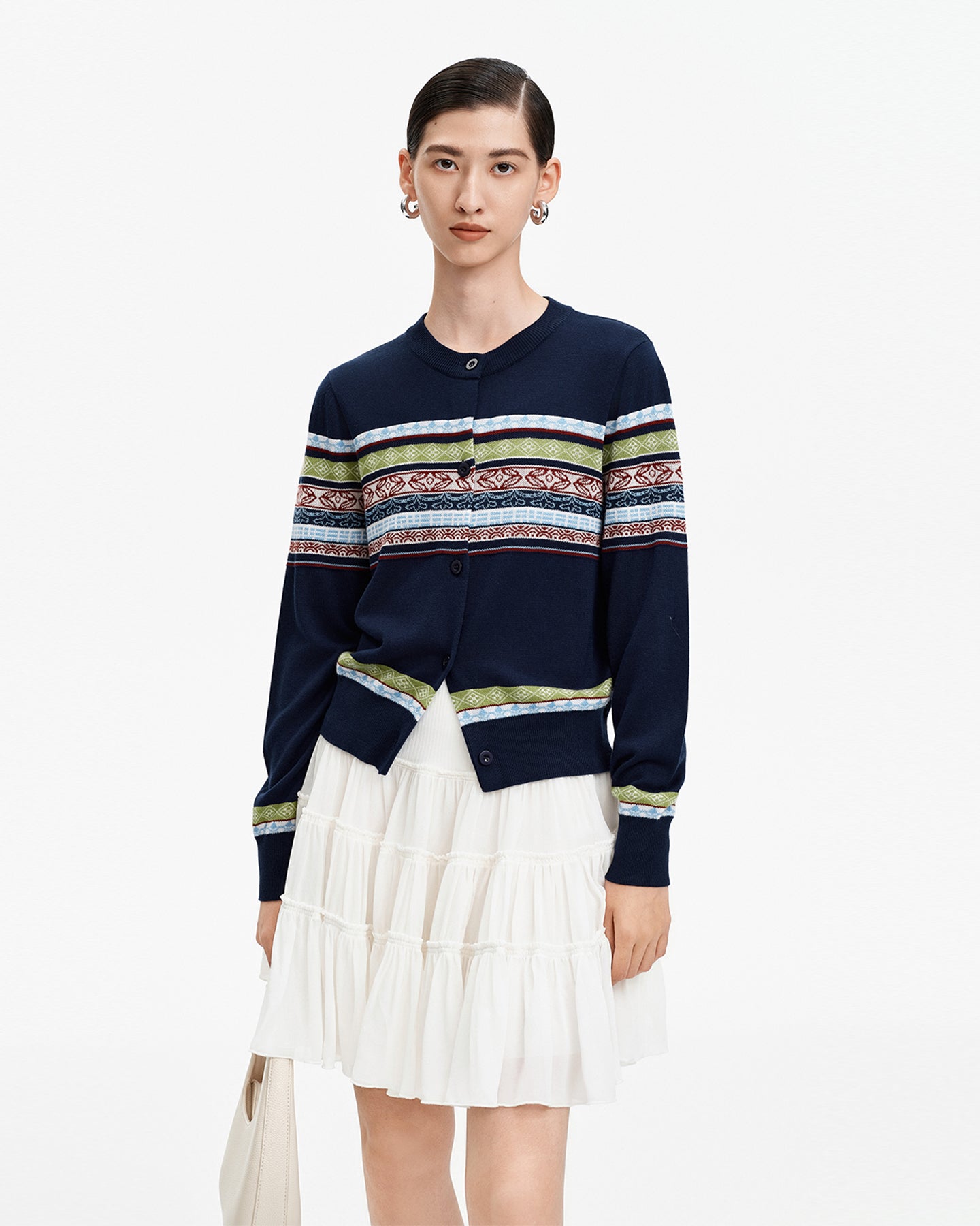 Tencel and merino wool blend striped cardigan