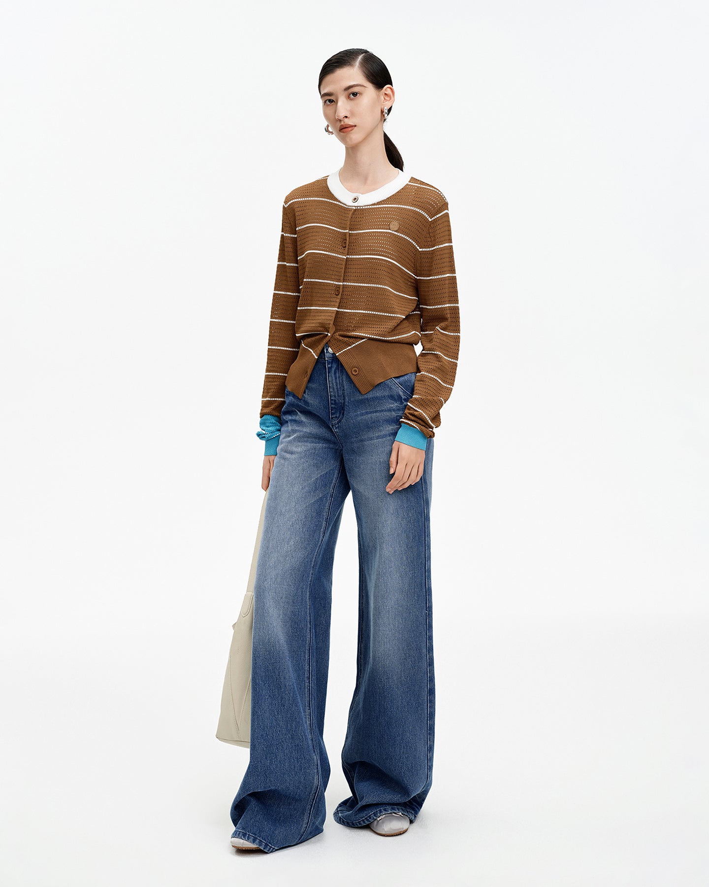 Openwork Striped Knit Sweater