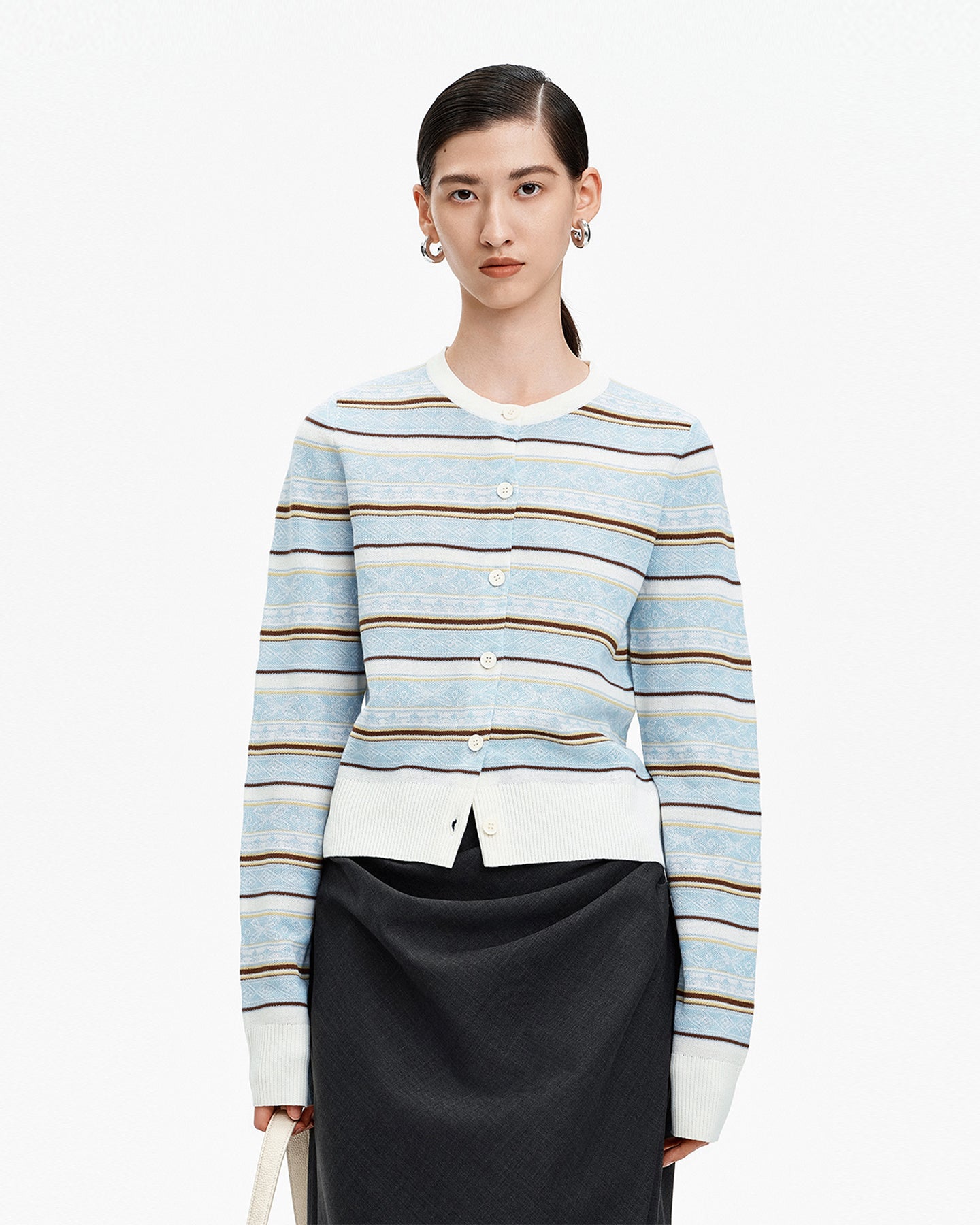 Sheep Wool Blend Striped Cardigan Sweater