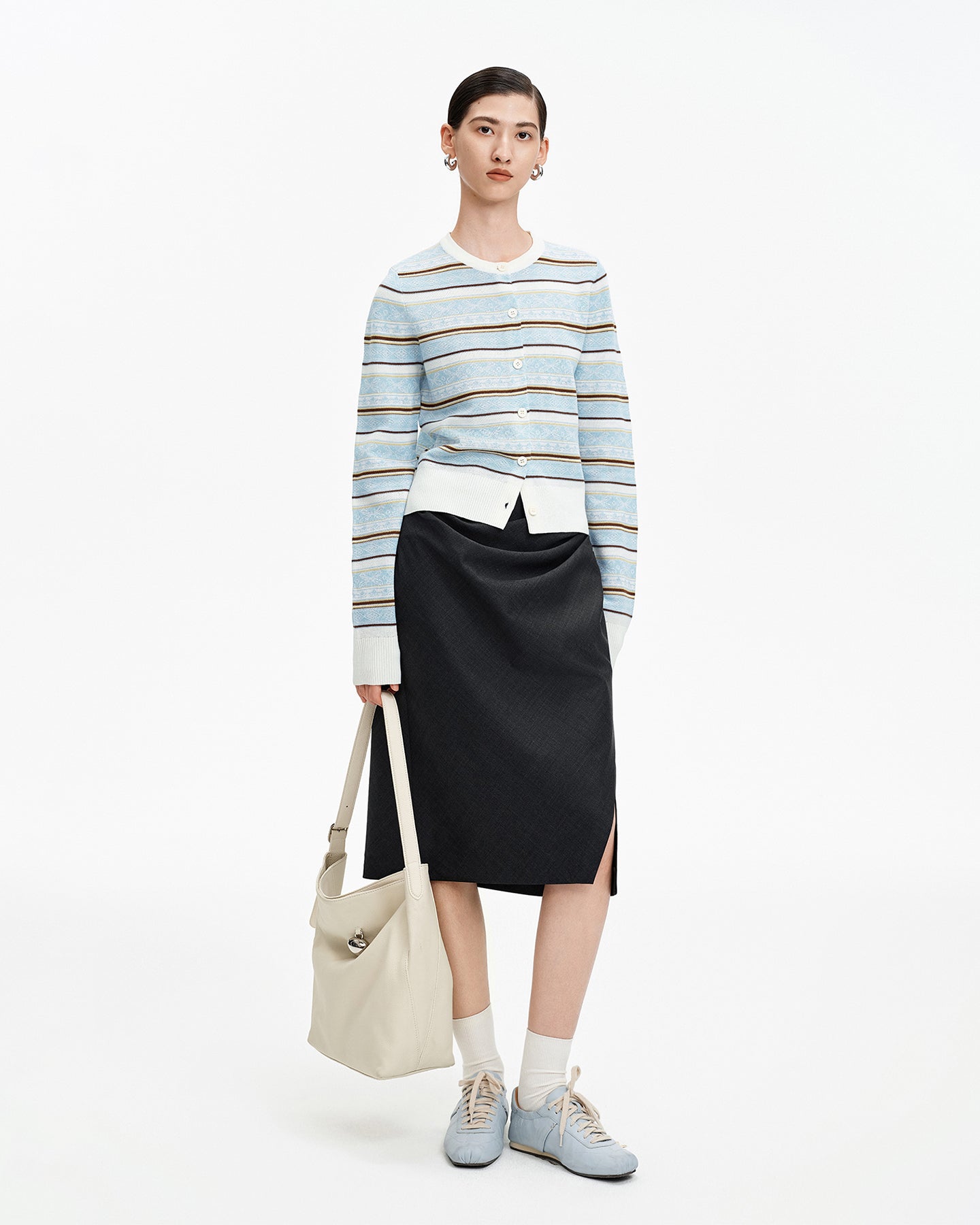 Sheep Wool Blend Striped Cardigan Sweater