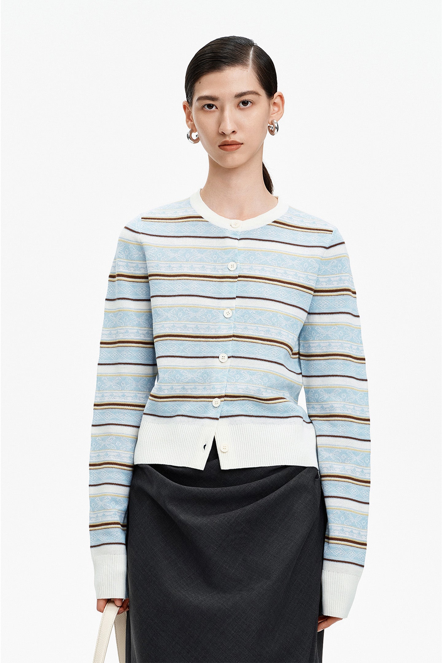 Sheep Wool Blend Striped Cardigan Sweater