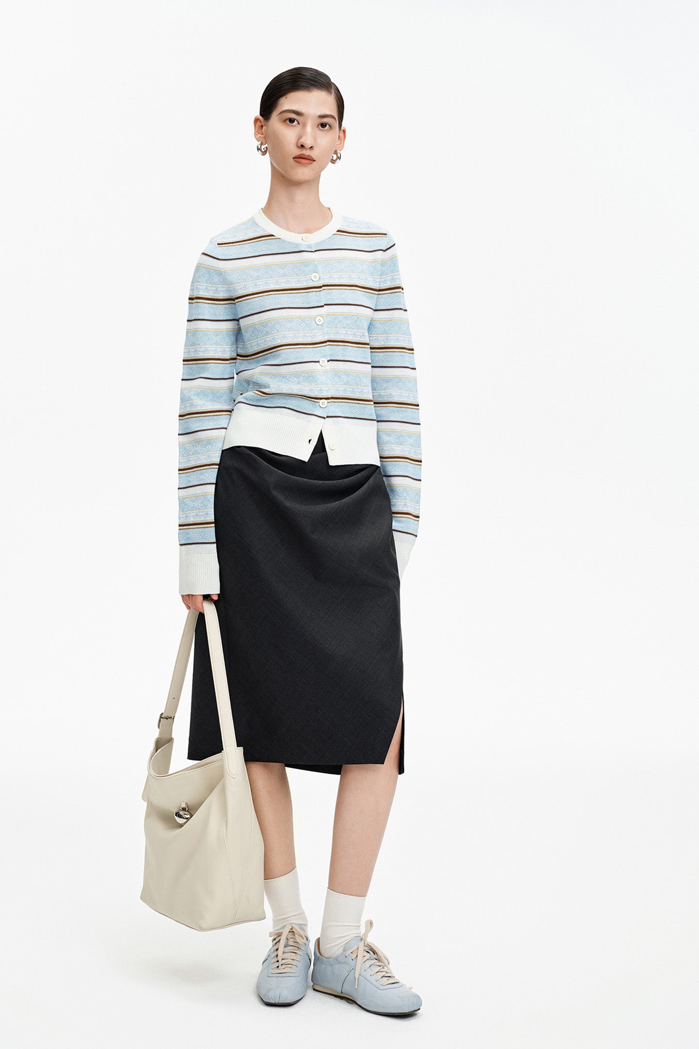 Sheep Wool Blend Striped Cardigan Sweater