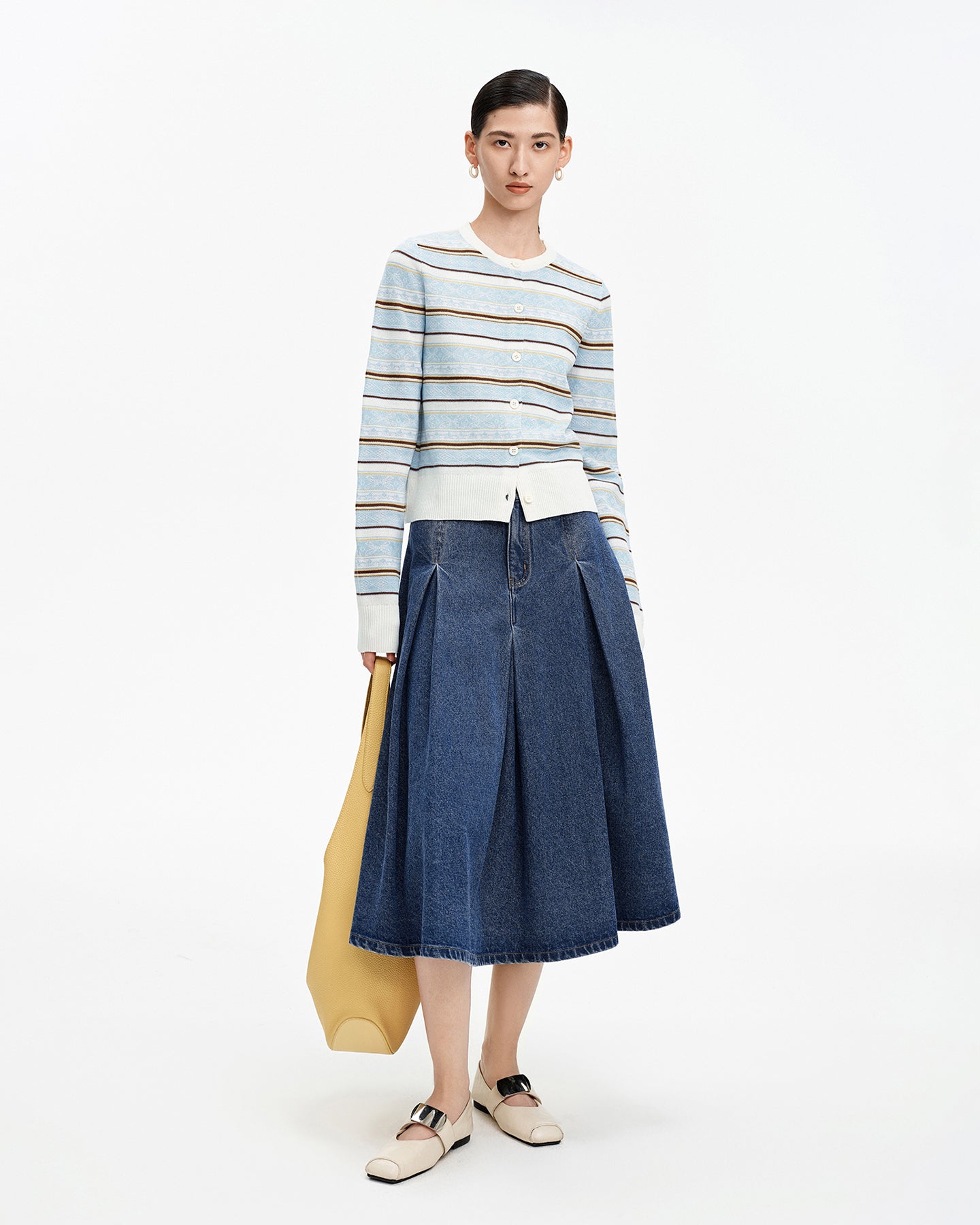 Sheep Wool Blend Striped Cardigan Sweater