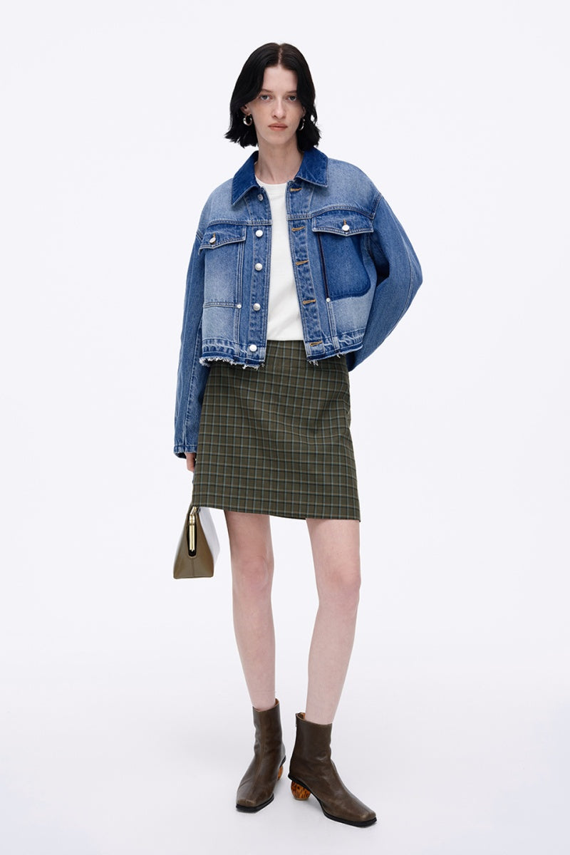 SELFWHO Retro Floral Washed Lapel Denim Jacket