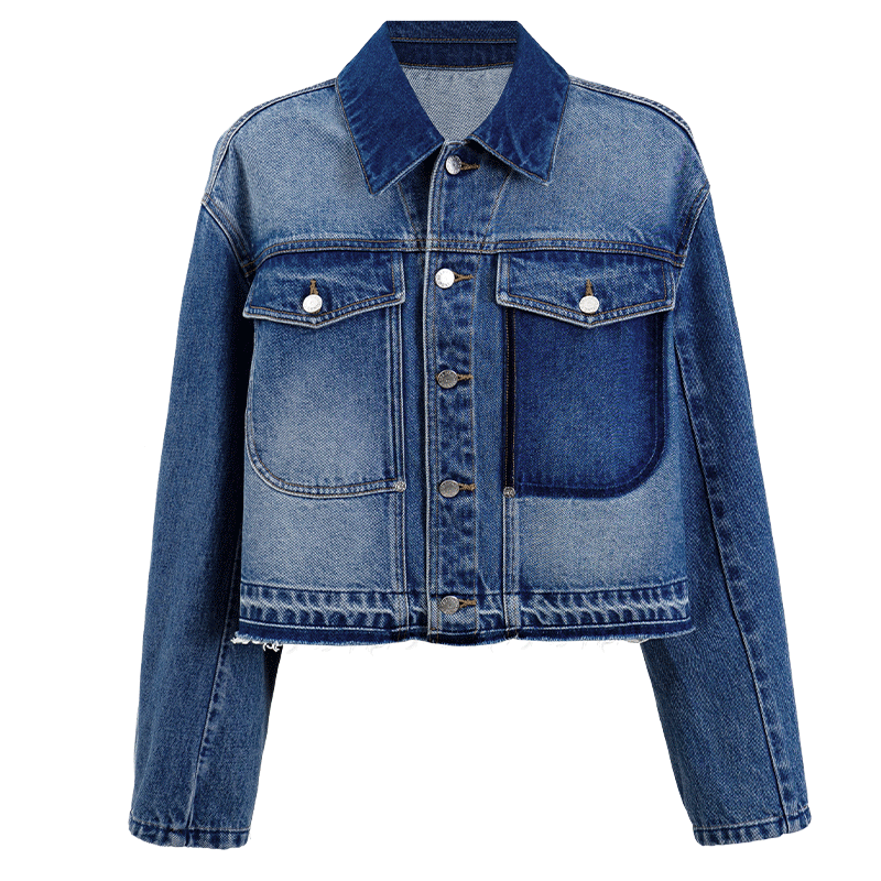 SELFWHO Retro Floral Washed Lapel Denim Jacket