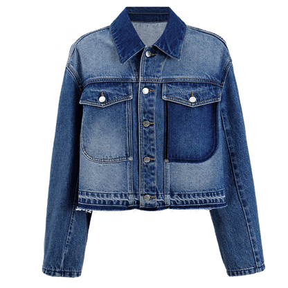 SELFWHO Retro Floral Washed Lapel Denim Jacket