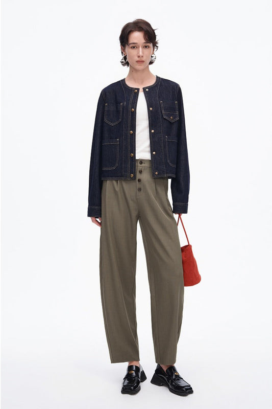 SELFWHO Vintage Contrast Line Pocket Denim Jacket