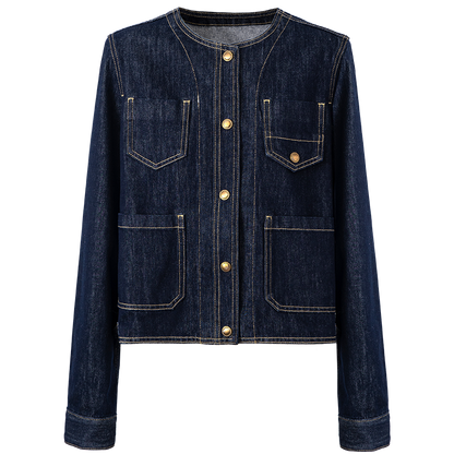 SELFWHO Vintage Contrast Line Pocket Denim Jacket