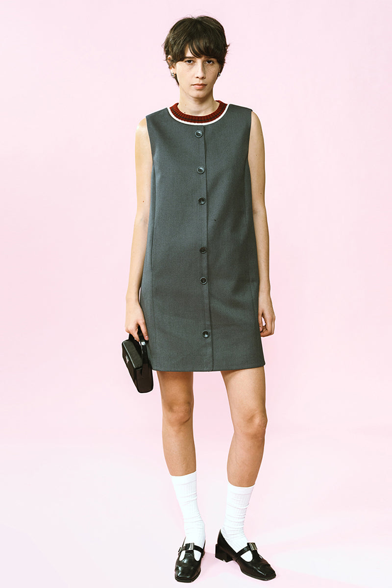 Wool Blend Sleeveless Grey Dress