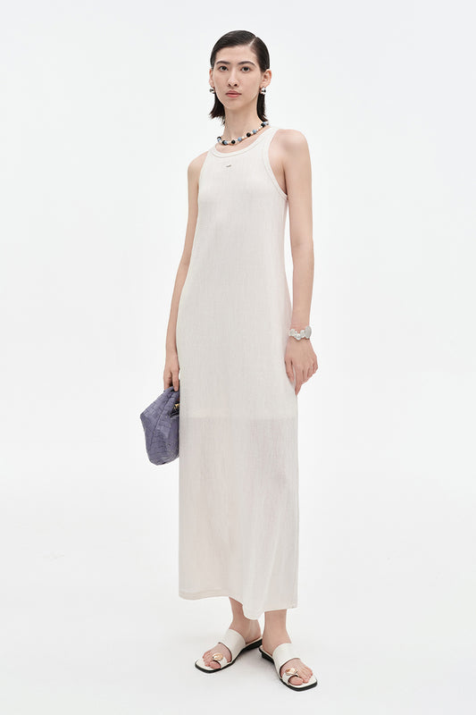Acetate blend solid color oil painting style texture knit dress
