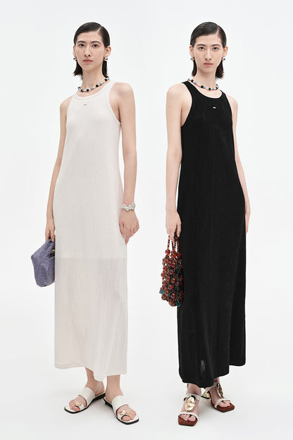 Acetate blend solid color oil painting style texture knit dress