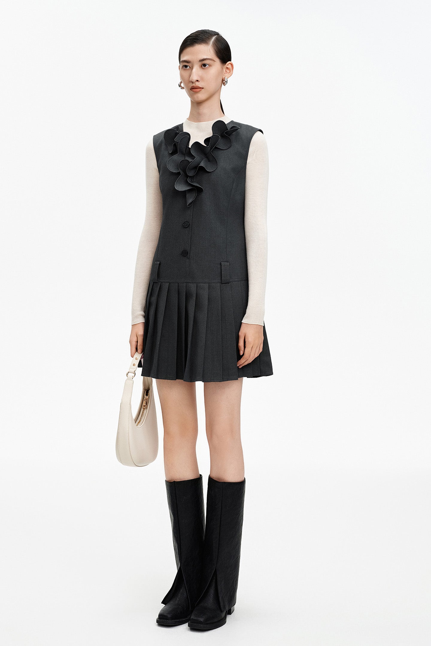 V-neck gray dress