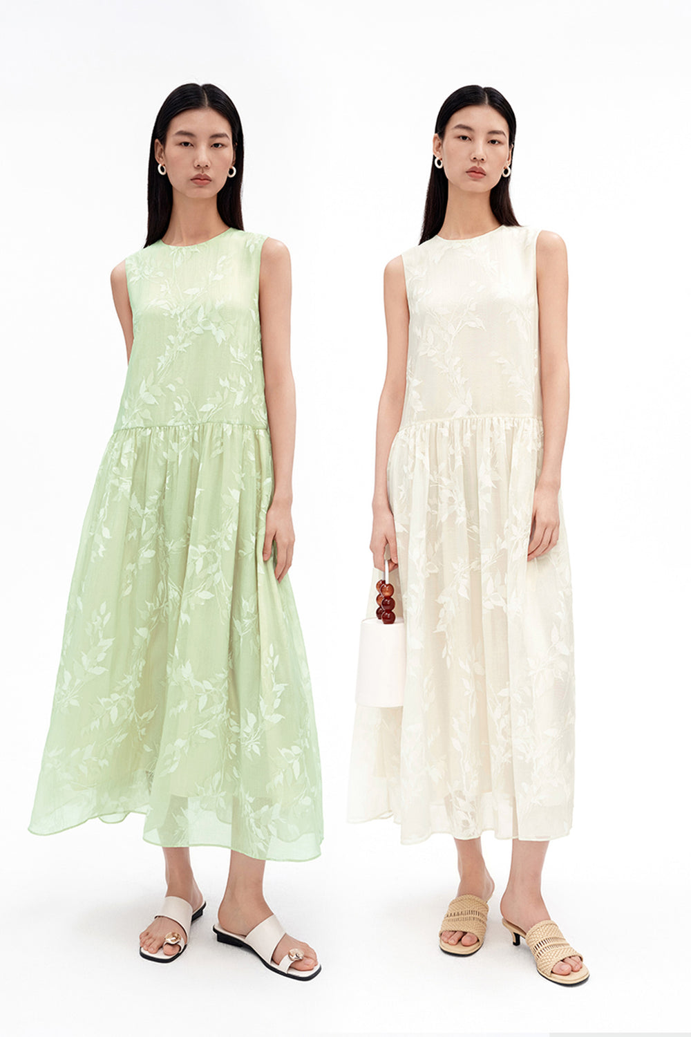 Chinese-Style Willow Branch Print Dress