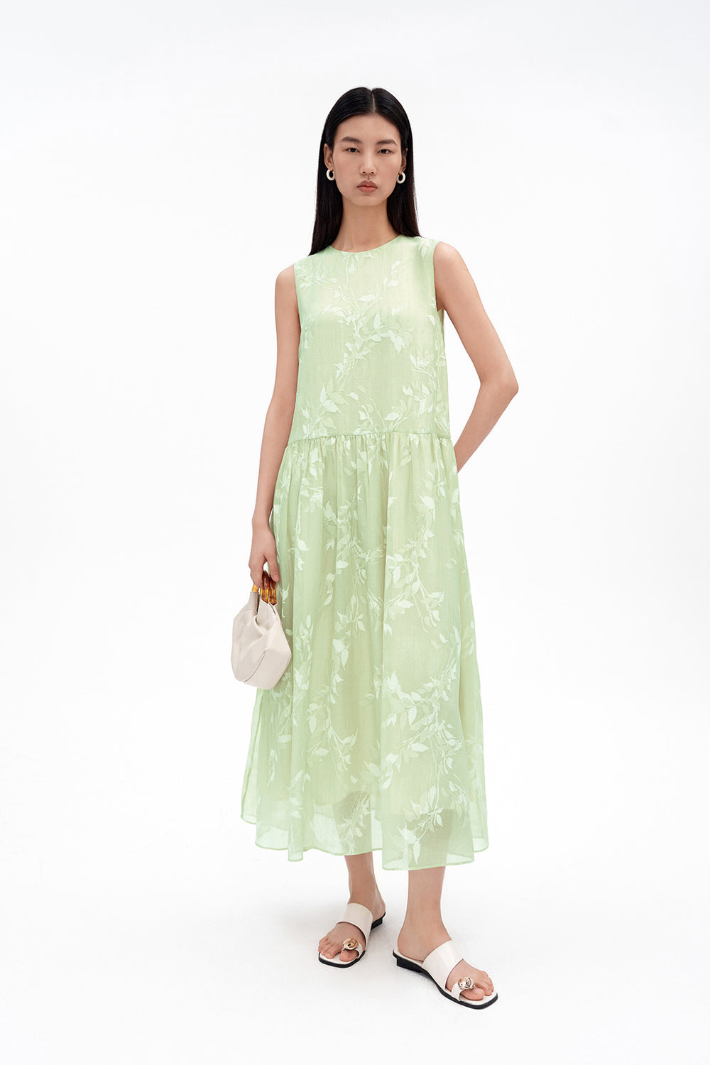 Chinese-Style Willow Branch Print Dress