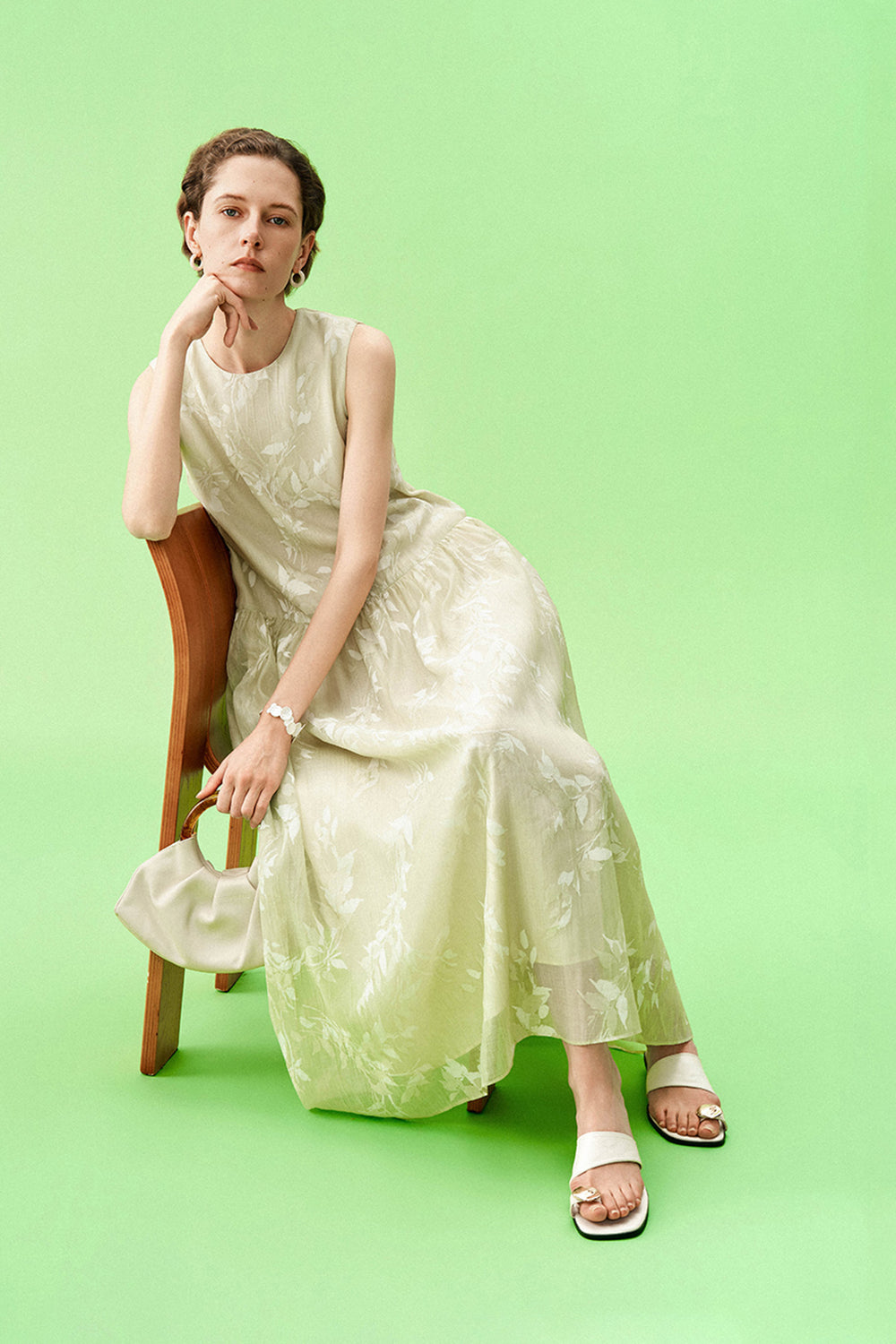 Chinese-Style Willow Branch Print Dress