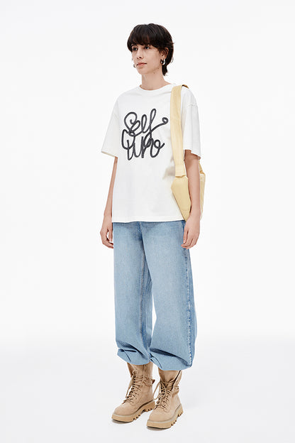 SELFWHO Hand-Embroidered Solid Color T-Shirt