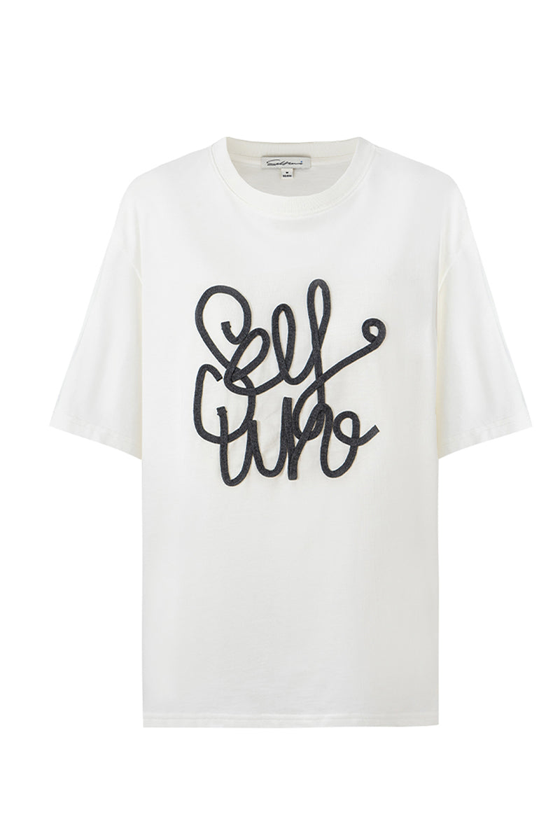 SELFWHO Hand-Embroidered Solid Color T-Shirt