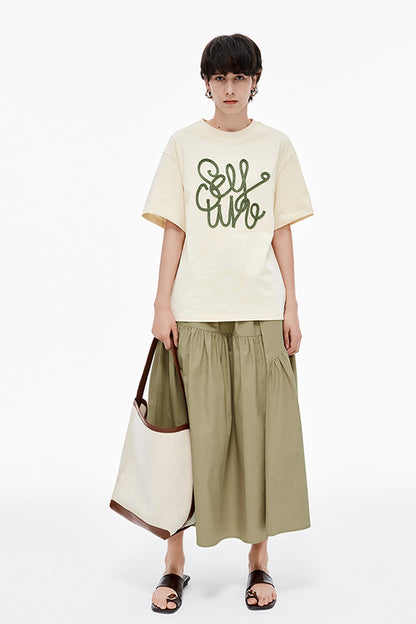 SELFWHO Hand-Embroidered Solid Color T-Shirt