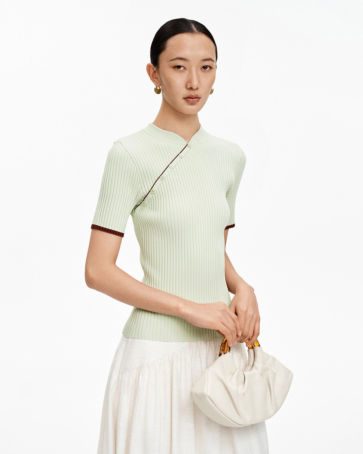 Stand-Collar Slim-Fit T-Shirt with Structured Shoulders