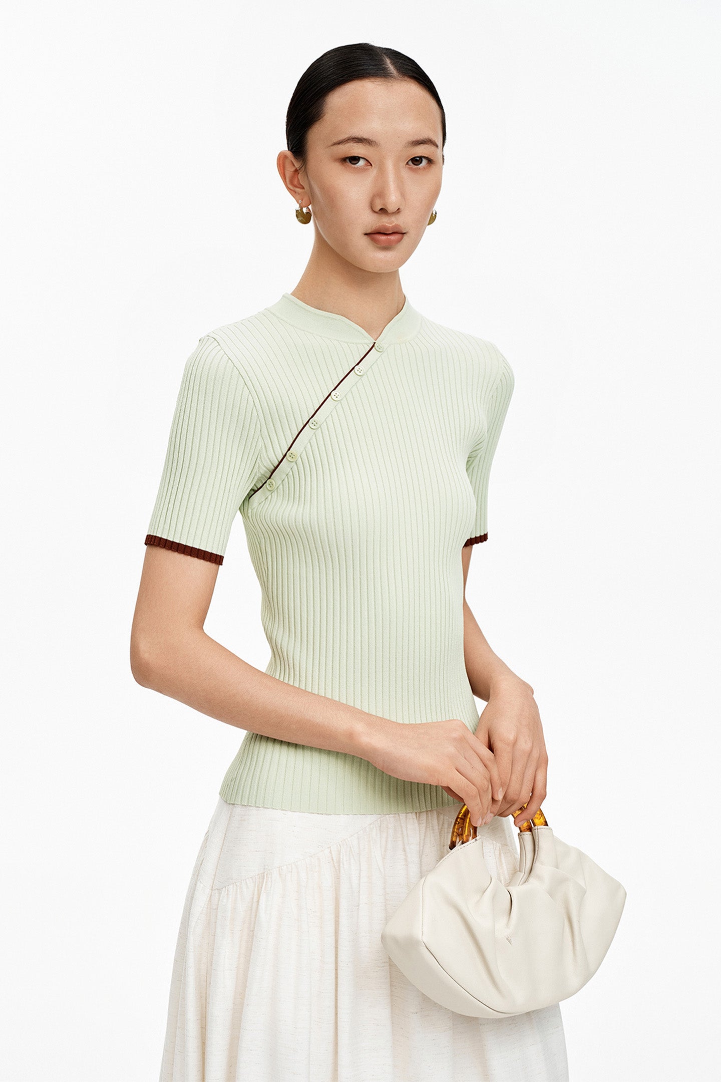 Stand-Collar Slim-Fit T-Shirt with Structured Shoulders