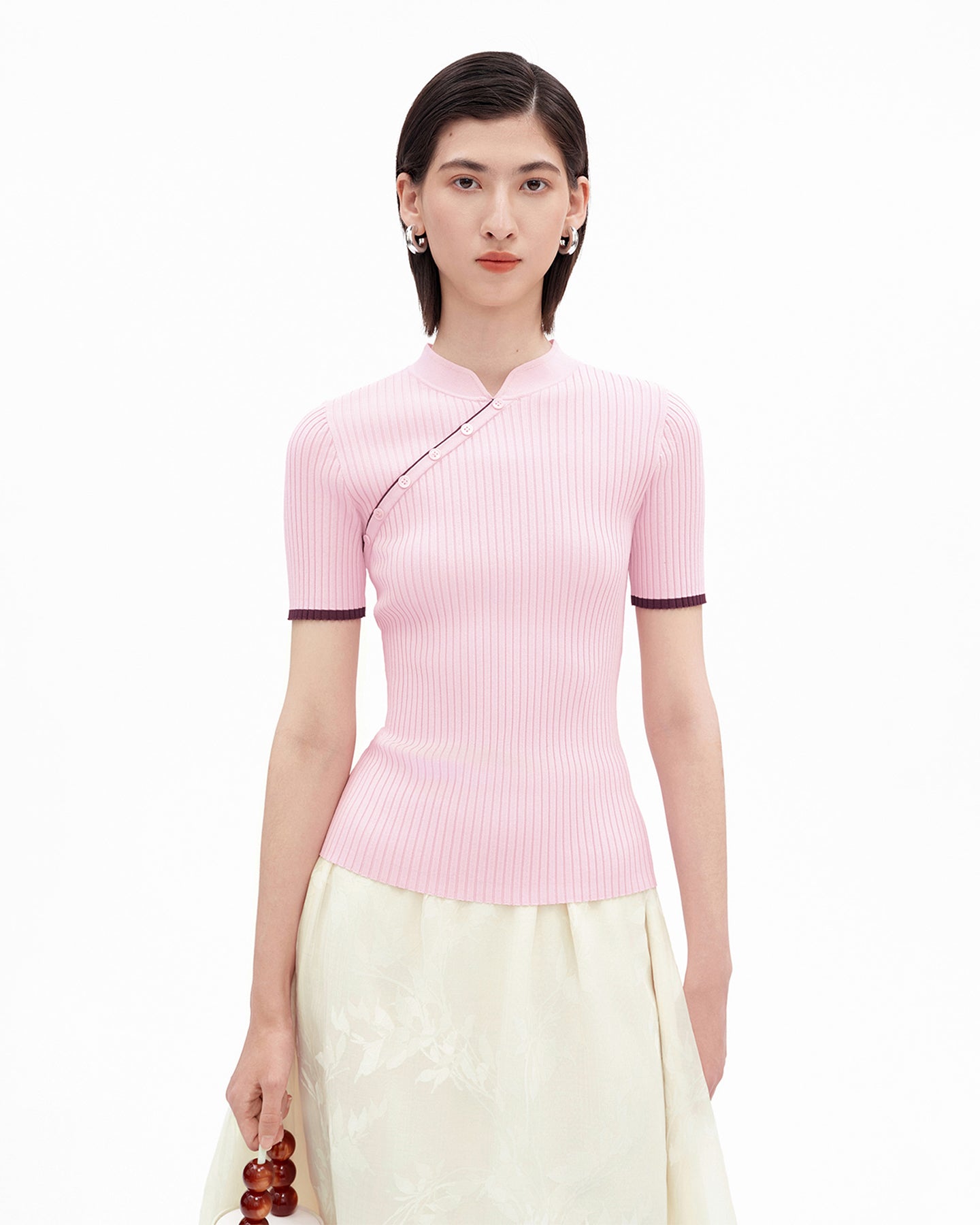 Stand-Collar Slim-Fit T-Shirt with Structured Shoulders