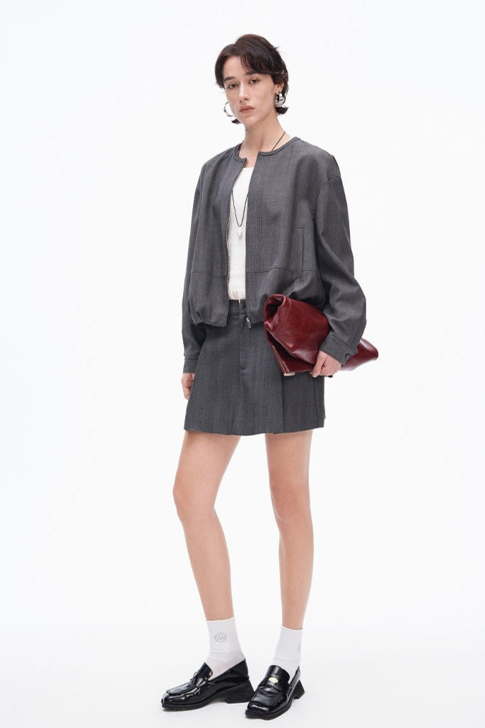 SELFWHO Gray Jacket + Skirt Suit