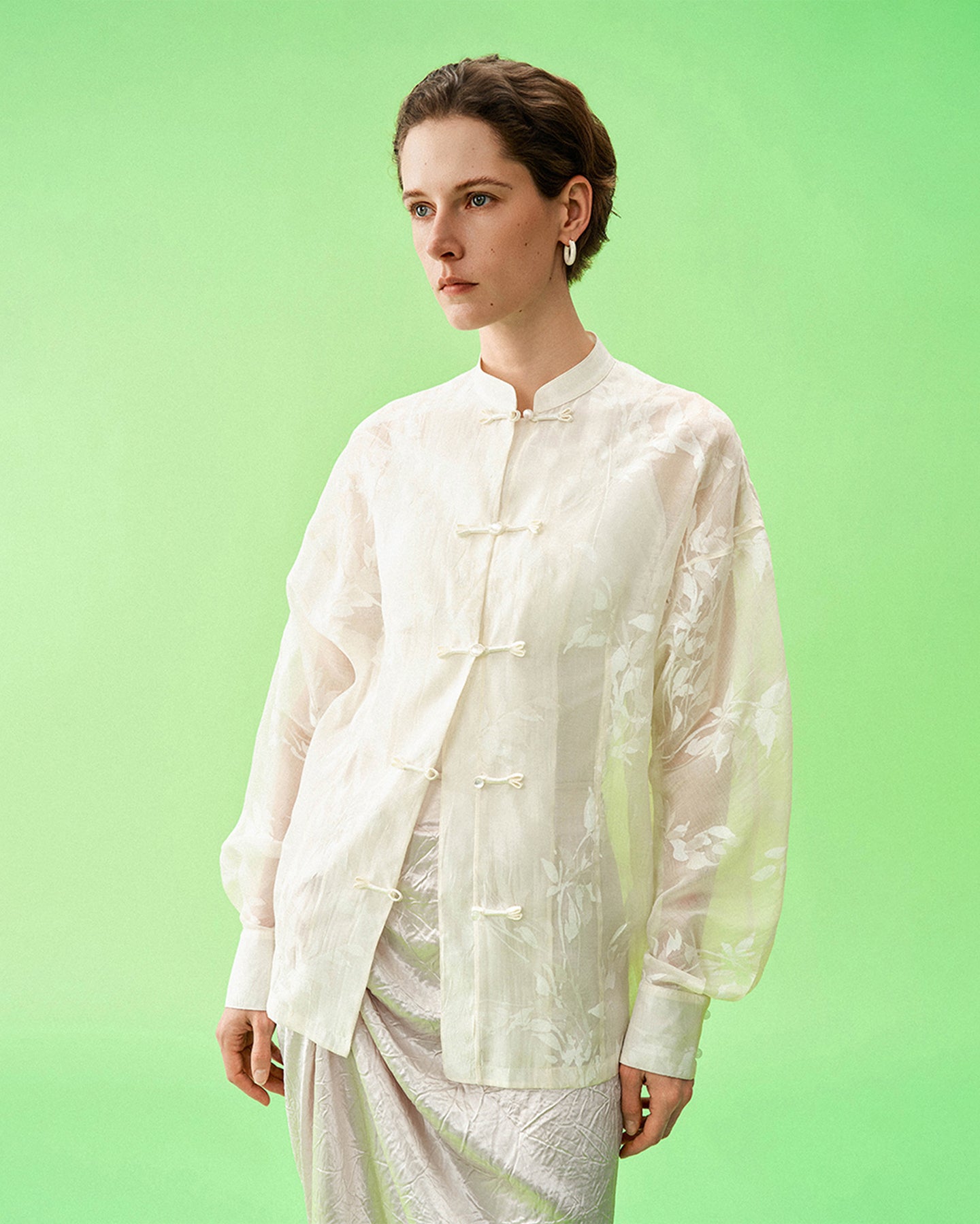 New Chinese-Style Shirt with Willow Branch Print