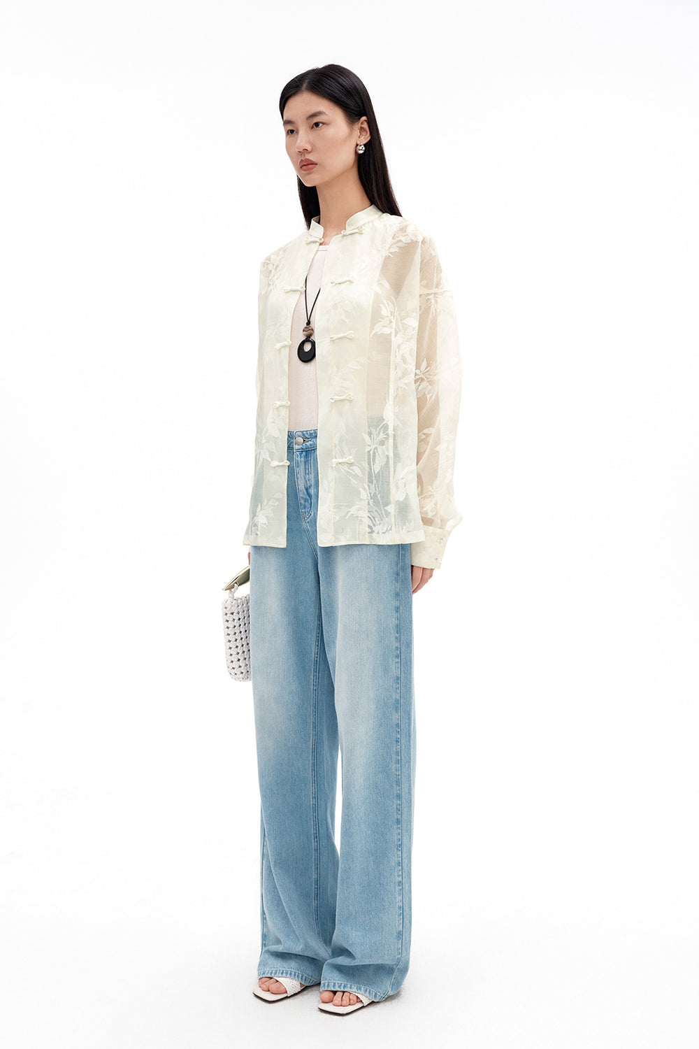 New Chinese-Style Shirt with Willow Branch Print