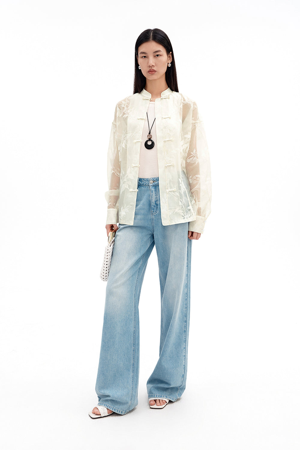 New Chinese-Style Shirt with Willow Branch Print