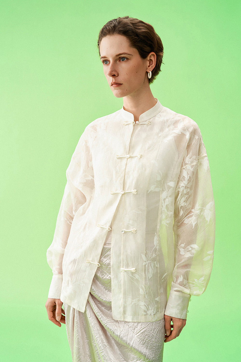 New Chinese-Style Shirt with Willow Branch Print