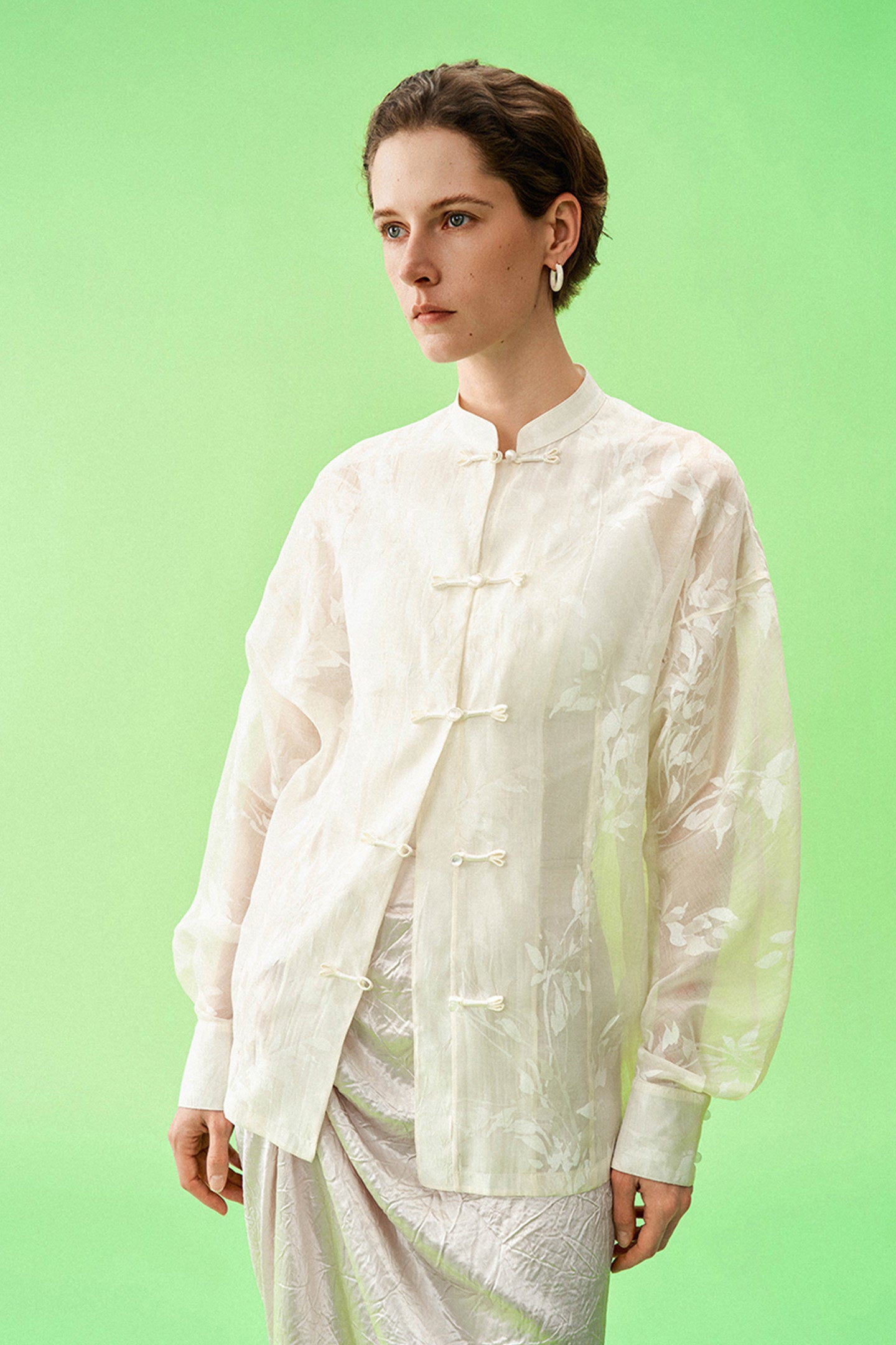 New Chinese-Style Shirt with Willow Branch Print
