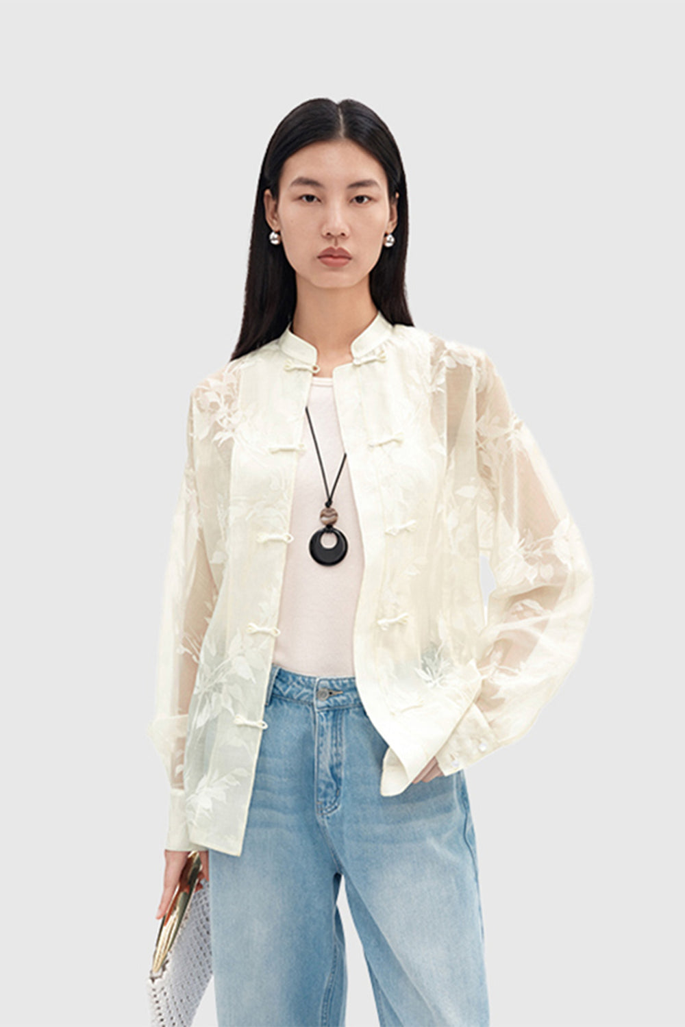 New Chinese-Style Shirt with Willow Branch Print