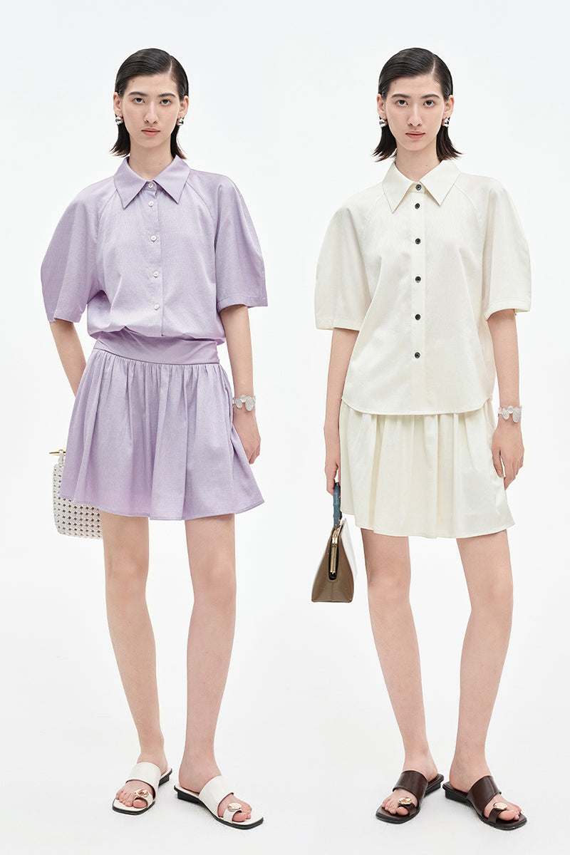 SELFWHO acetate Tencel blended raglan sleeve shirt + pants set