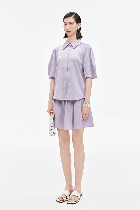SELFWHO acetate Tencel blended raglan sleeve shirt + pants set