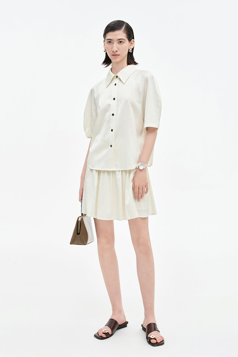 SELFWHO acetate Tencel blended raglan sleeve shirt + pants set