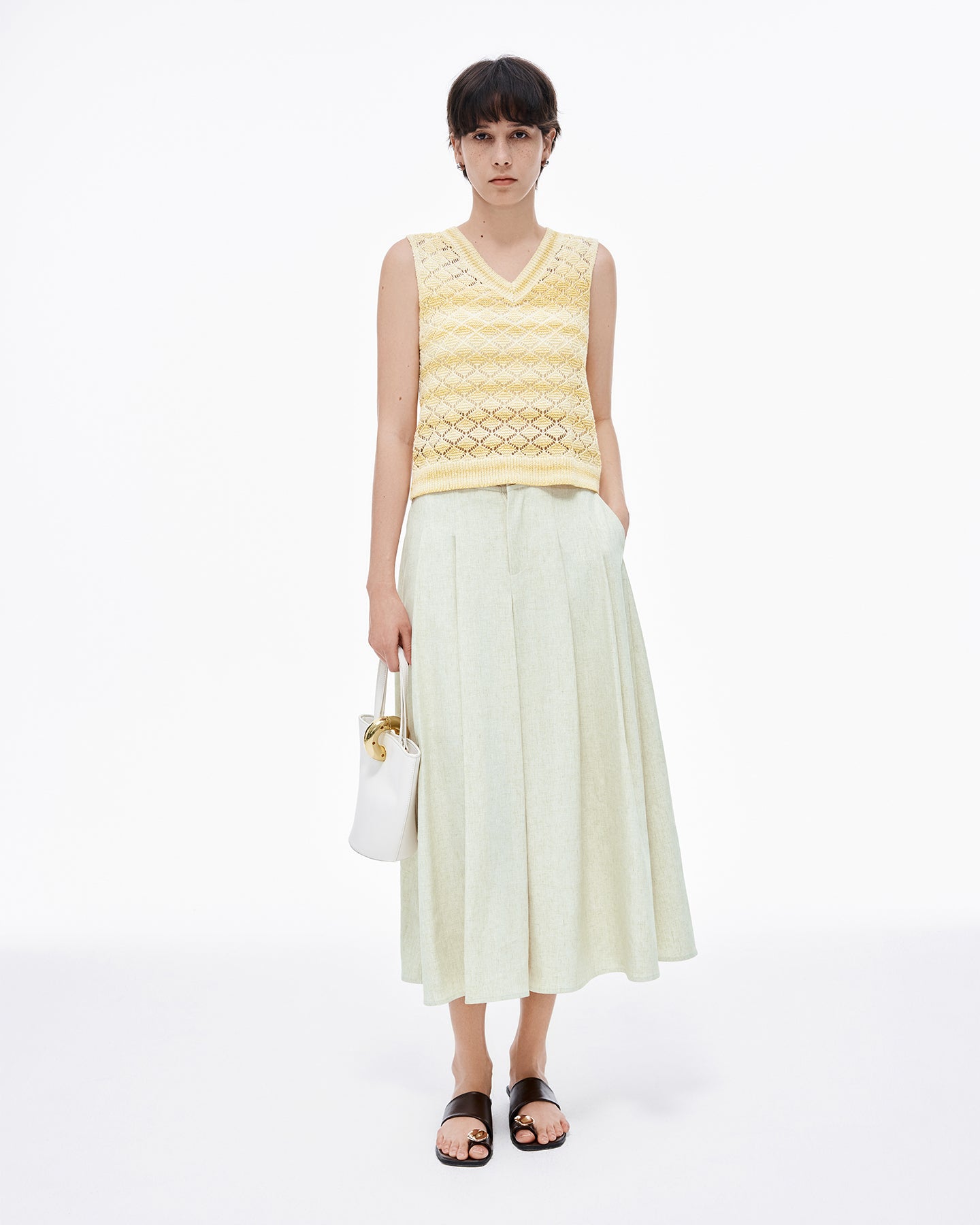 Loose Linen Blend Pleated Skirt