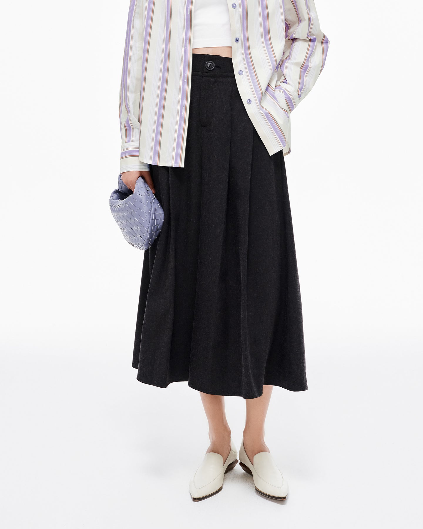 Loose Linen Blend Pleated Skirt