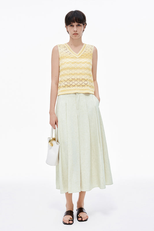 SELFWHO Loose Linen Blend Pleated Skirt