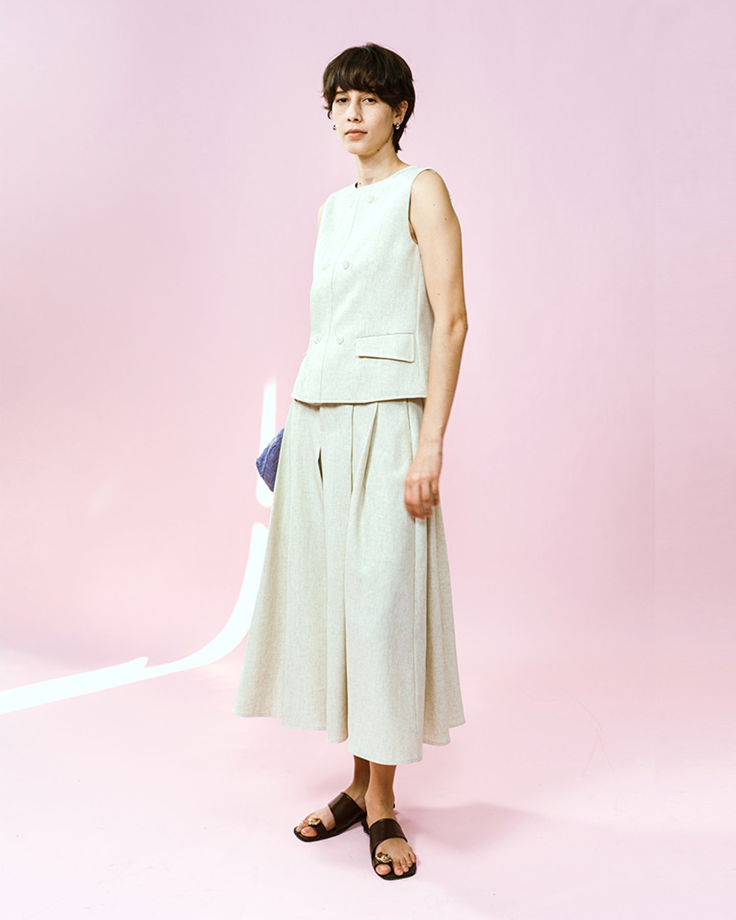 Loose Linen Blend Pleated Skirt