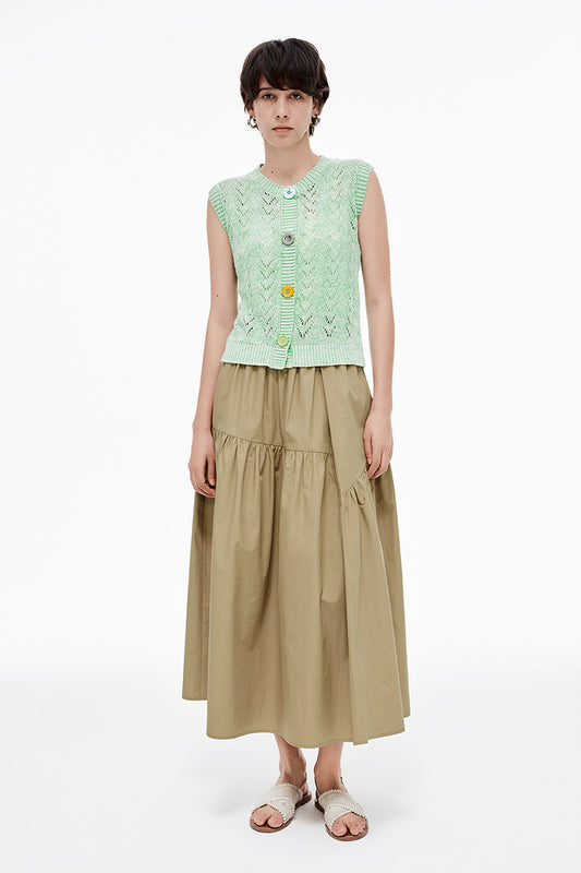 SELFWHO Casual Loose Cotton Khaki Skirt
