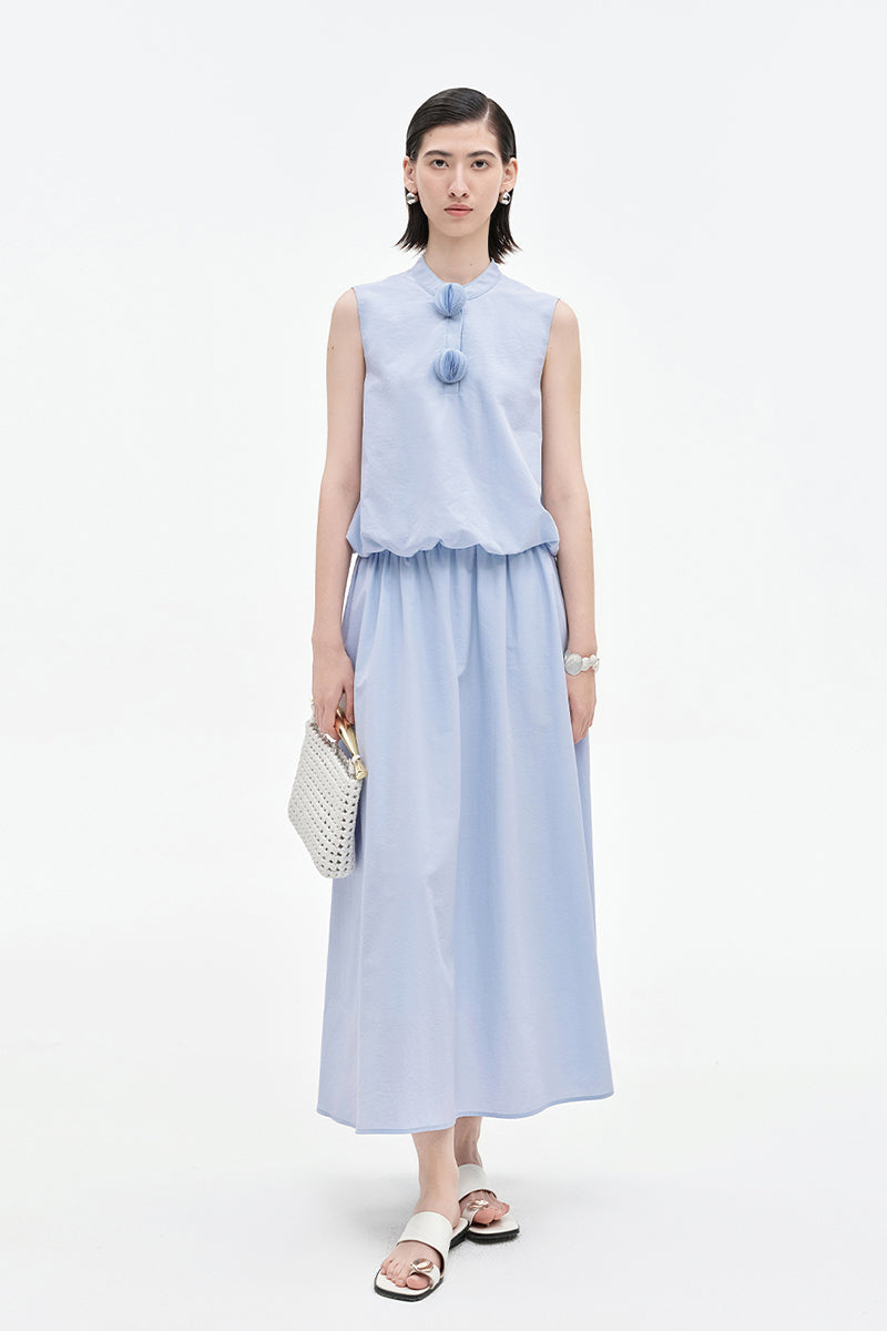 SELFWHO Cotton Blended Casual Top + Skirt Set