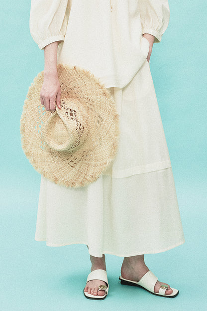 SELFWHO Tencel Wool Blended One-Shoulder Neck Puff Sleeve Suit Shirt