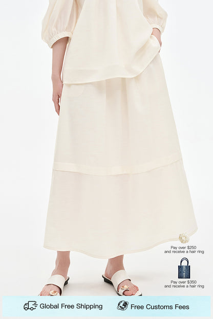SELFWHO Tencel Wool Blended One-Shoulder Neck Puff Sleeve Suit Shirt