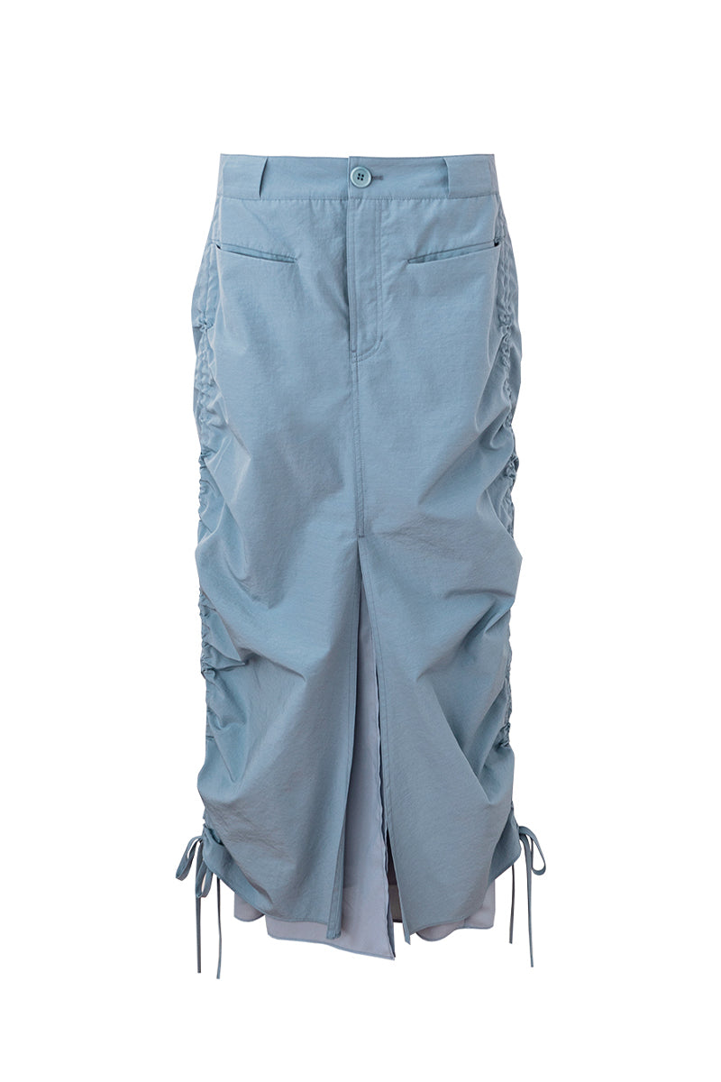 Cotton blend fake two piece pleated fishtail skirt