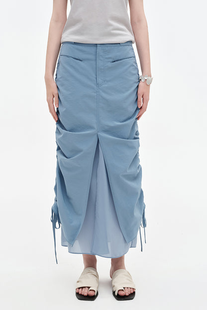 SELFWHO Cotton blend fake two piece pleated fishtail skirt