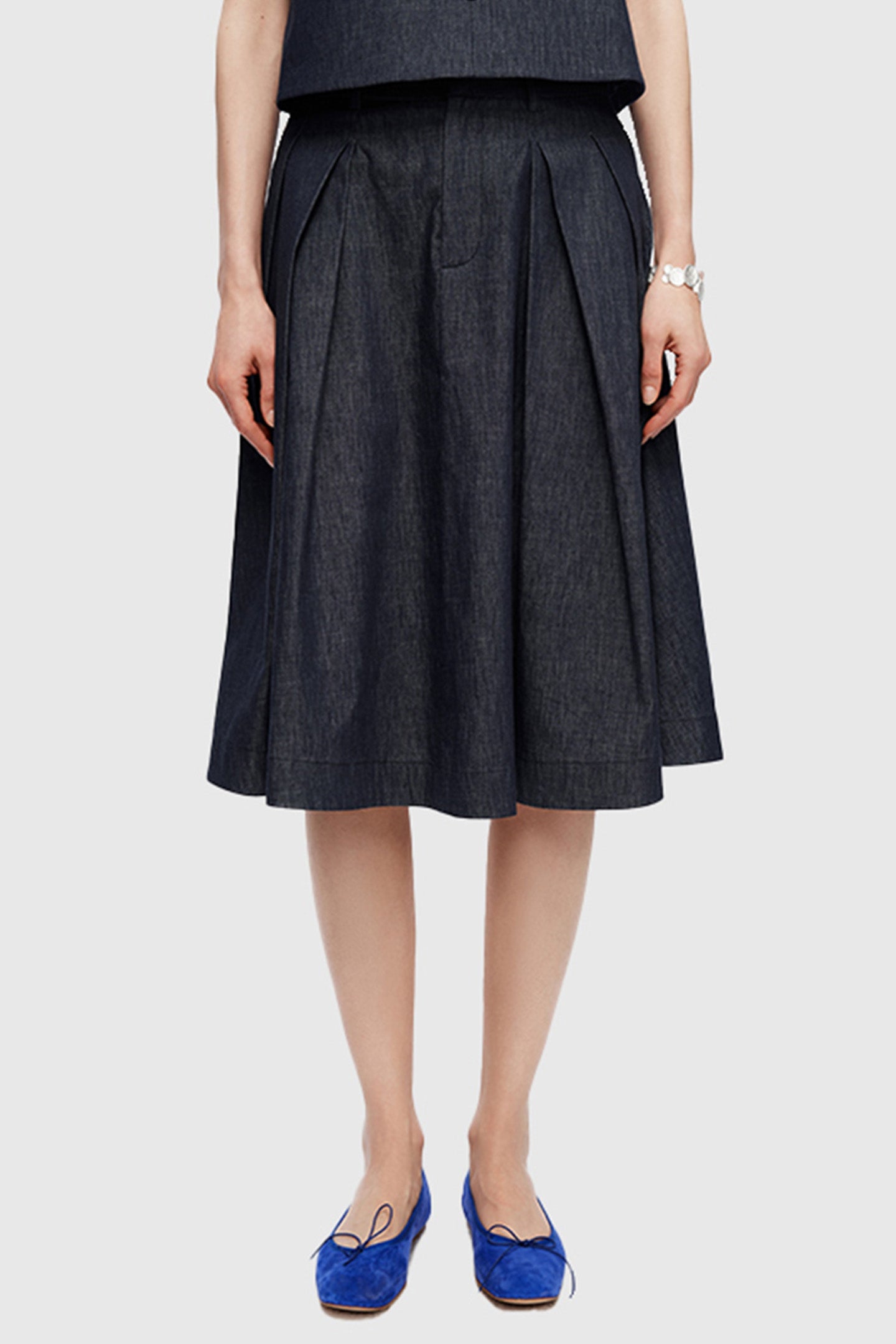 Cotton-Linen Blend Vintage Raw Denim Vest + Skirt